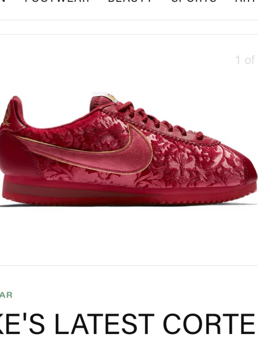 Nike Classic Cortez Floral Crushed Velvet with Gold Hardware Low Profile Red 10 - Picture 3 of 16